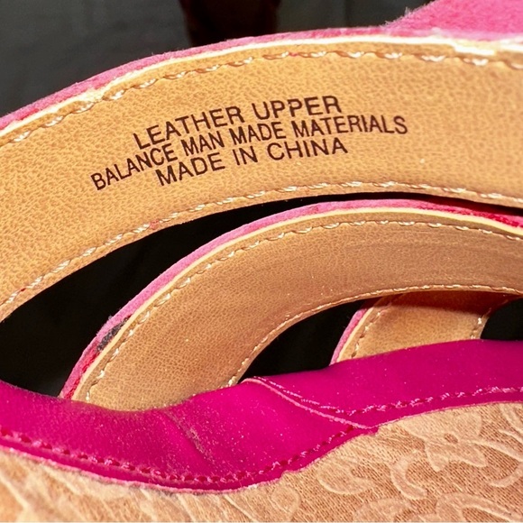 b.o.c. Pink Brown leather flower Mules with Chunky Wooden Heel size 7 - Picture 2 of 6